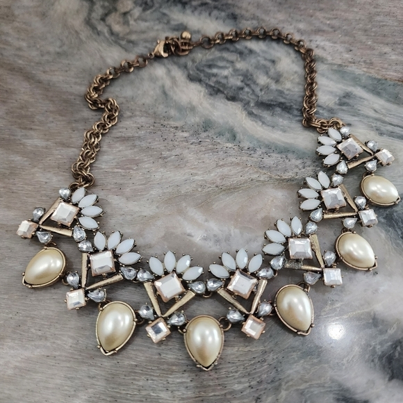 Vintage Cream and Crystal Floral Statement Necklace - Picture 1 of 8